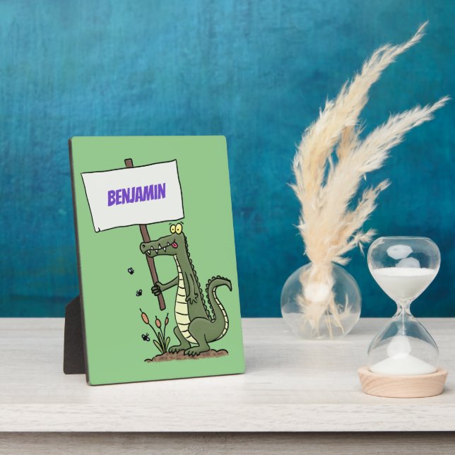Funny crocodile aligator with sign cartoon plaque (Side)