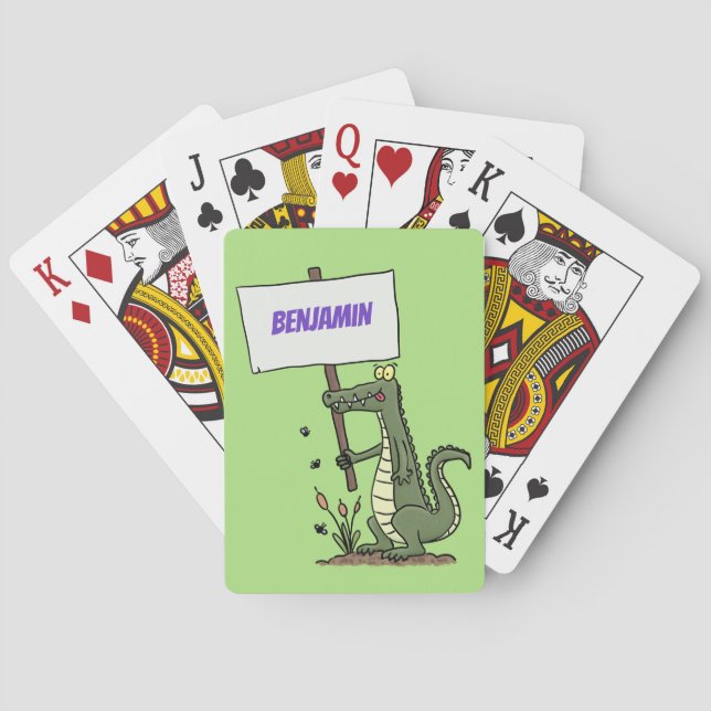 Funny crocodile aligator with sign cartoon playing cards (Back)