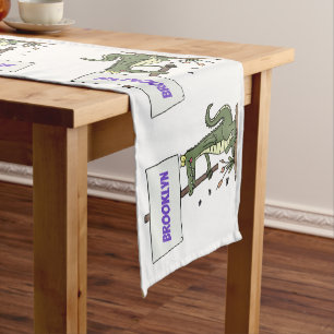 Funny crocodile aligator with sign cartoon short table runner