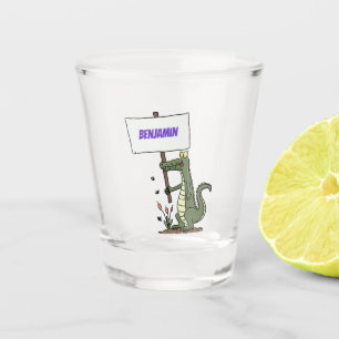 Funny crocodile aligator with sign cartoon shot glass