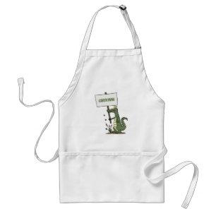 Funny crocodile aligator with sign cartoon standard apron