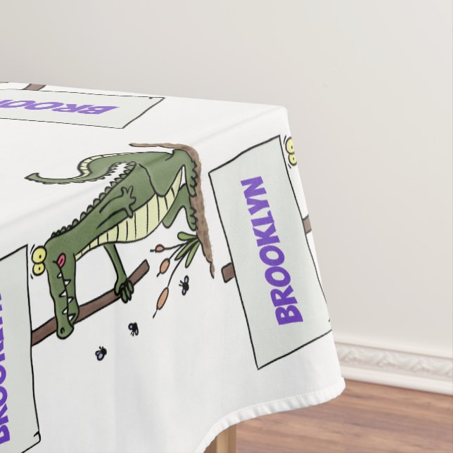 Funny crocodile aligator with sign cartoon tablecloth (In Situ)