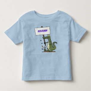 Funny crocodile aligator with sign cartoon toddler T-Shirt