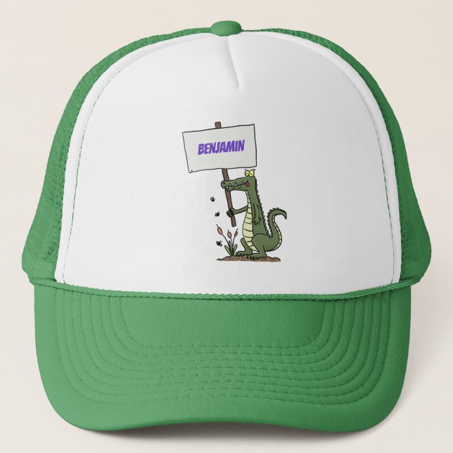 Funny crocodile aligator with sign cartoon trucker hat (Front)