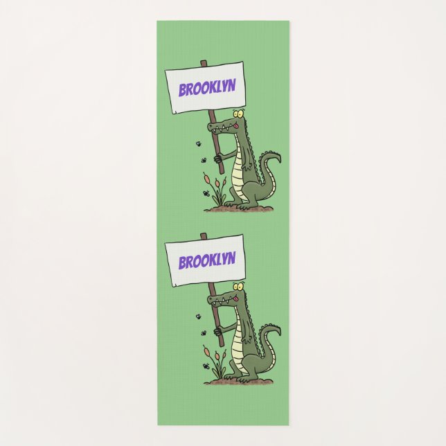 Funny crocodile aligator with sign cartoon yoga mat (Front)