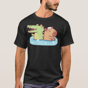 Funny Crocodile And Capybara g In Hot Spring T-Shirt