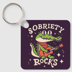 Funny Crocodile Cartoon Sobriety Rocks Custom Key Ring