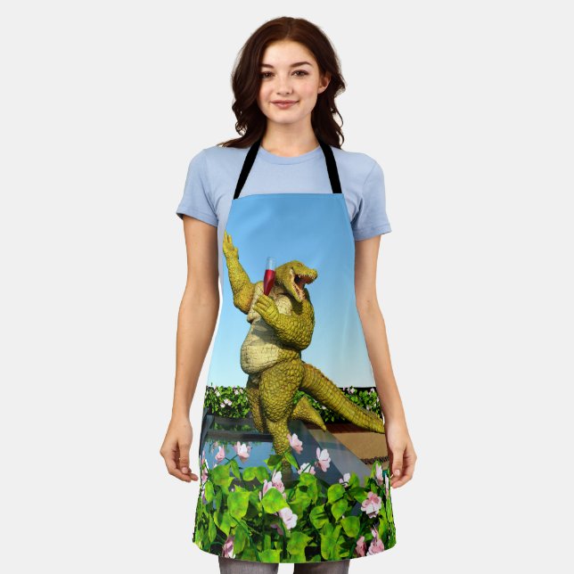 Funny Crocodile Champagne Pool Party Art Apron (Worn)
