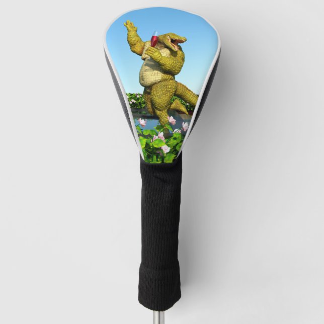 Funny Crocodile Champagne Pool Party Art Golf Head Cover (Front)