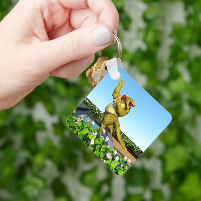 Funny Crocodile Champagne Pool Party Art Key Ring (Hand)