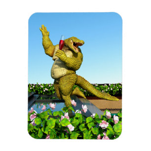 Funny Crocodile Champagne Pool Party Art Magnet