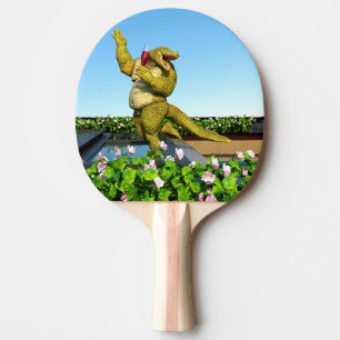 Funny Crocodile Champagne Pool Party Art Ping Pong Paddle