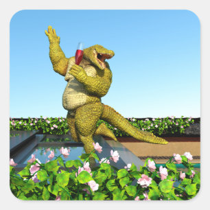 Funny Crocodile Champagne Pool Party Art Square Sticker