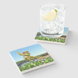 Funny Crocodile Champagne Pool Party Art Stone Coaster