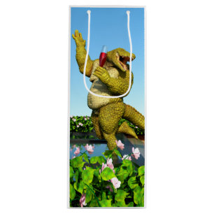 Funny Crocodile Champagne Pool Party Art Wine Gift Bag