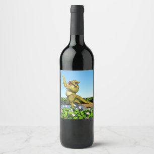 Funny Crocodile Champagne Pool Party Art Wine Label