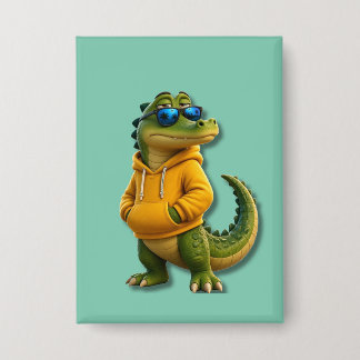 Funny Crocodile Character Mint Green Button Pin