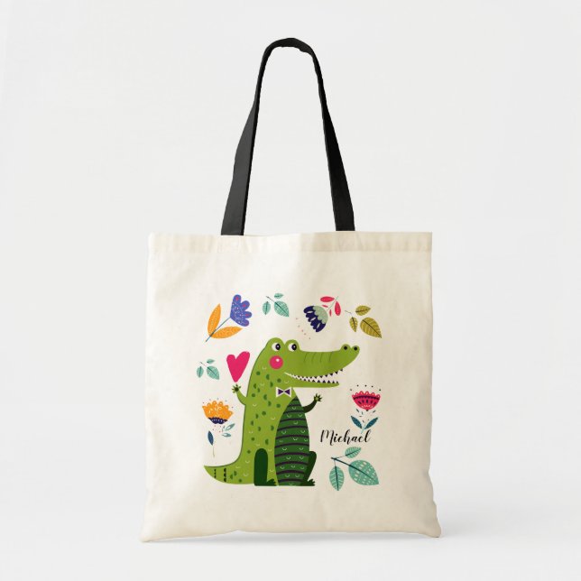 Funny Crocodile | Custom Name Gift Tote Bags (Front)