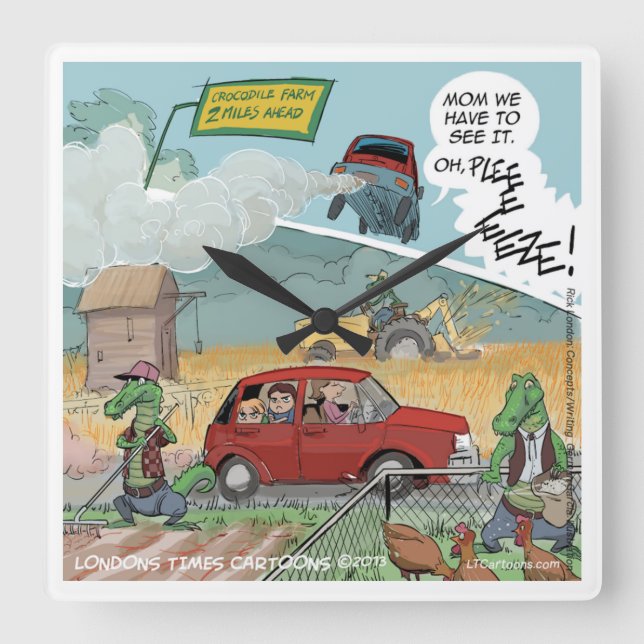 Funny Crocodile Farm Square Wall Clock (Front)