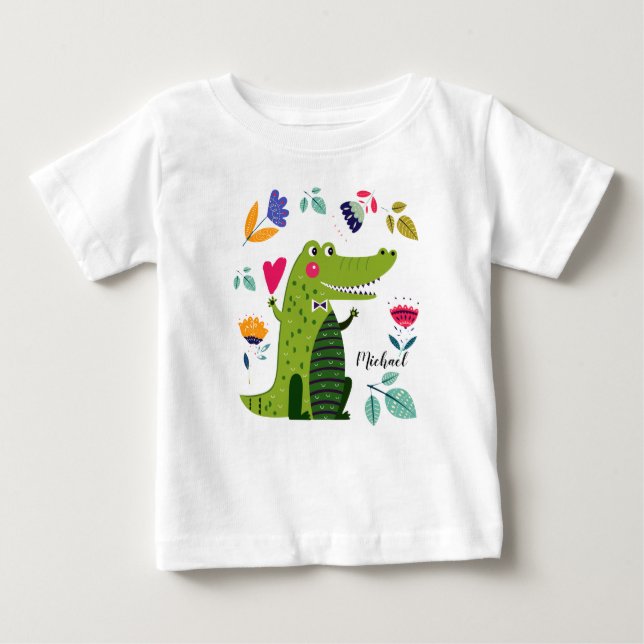Funny Crocodile Gift Custom Name Baby T-Shirt (Front)