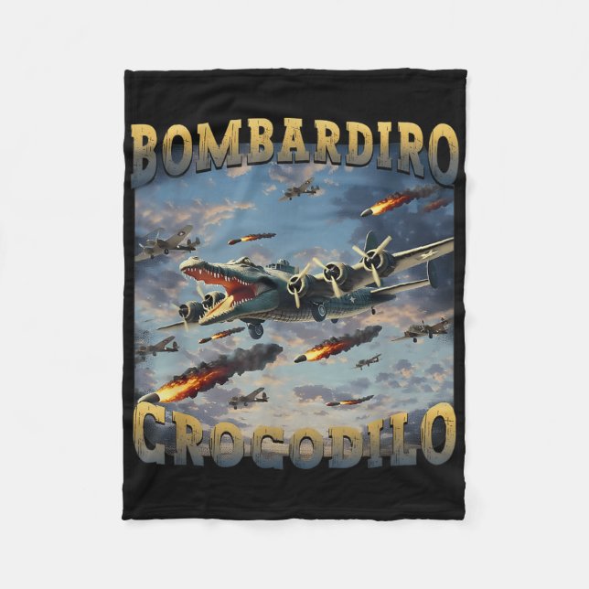 Funny Crocodile Meme Bombardiro Crocodilo Funny Br Fleece Blanket (Front)