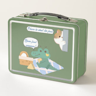 Funny Crocodile Picnic Comic Green Metal Lunch Box
