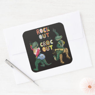 Funny Crocodile Pun Rock Out With Your Croc Out Square Sticker