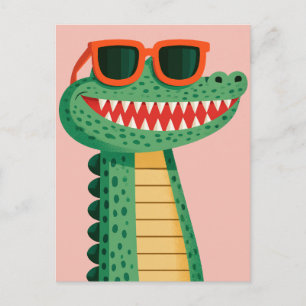 Funny Crocodile Sunglasses Cute Cartoon Animal Holiday Postcard