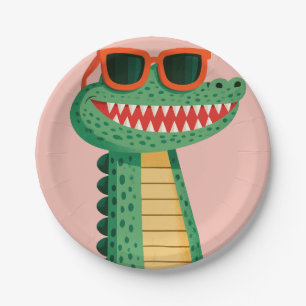 Funny Crocodile Sunglasses Cute Cartoon Animal Paper Plate