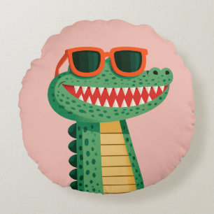 Funny Crocodile Sunglasses Cute Cartoon Animal Round Cushion