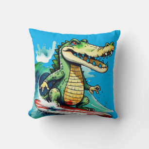 Funny crocodile surfing cushion