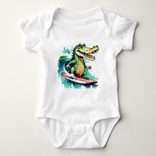 Funny crocodile surfing T-Shirt Baby Bodysuit