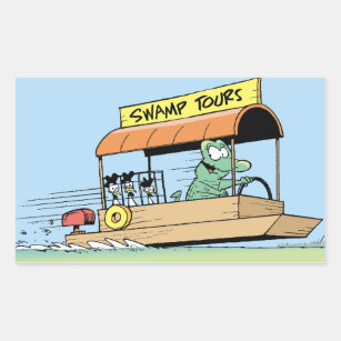 Funny Crocodile Tour Boat Comic Rectangular Sticker