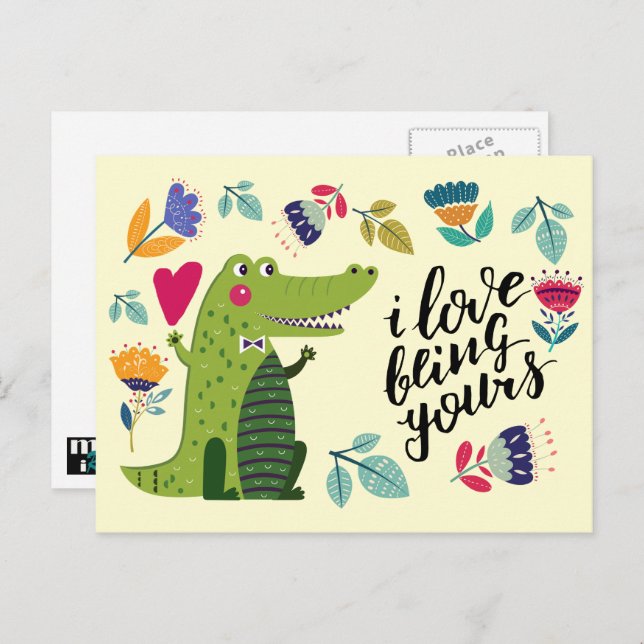 Funny Crocodile Valentine's Day Postcards (Front/Back)