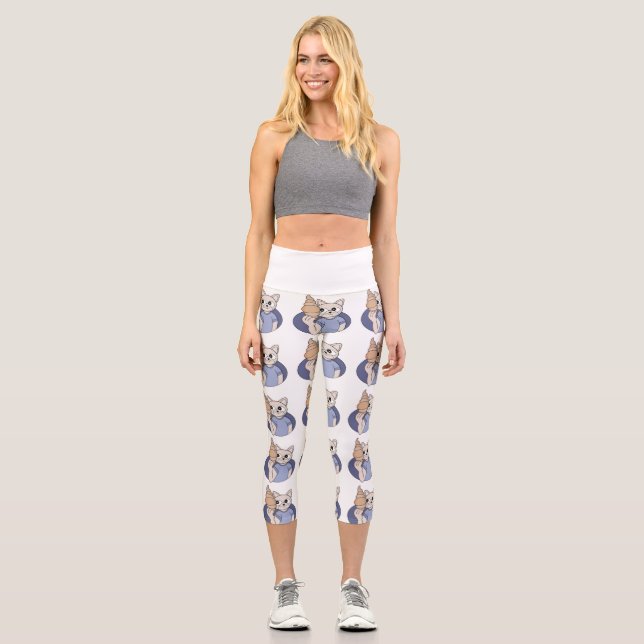 Funny Croissant Cat Capri Leggings (Front)
