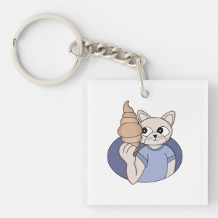 Funny Croissant Cat Key Ring