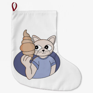 Funny Croissant Cat Large Christmas Stocking