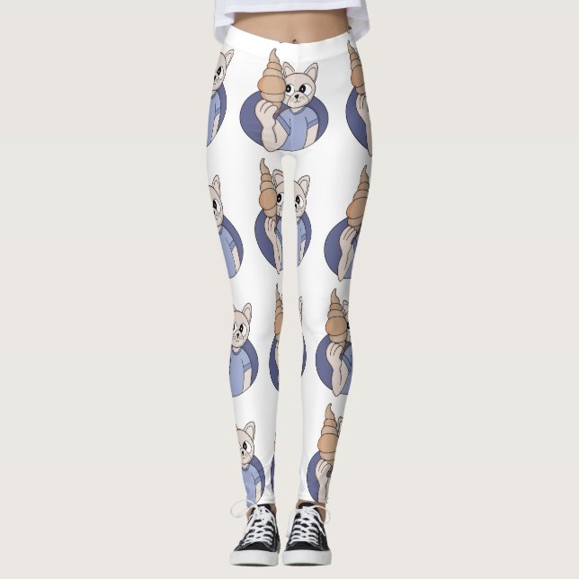 Funny Croissant Cat Leggings (Front)