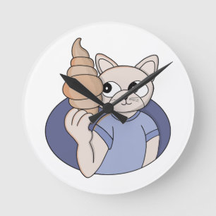 Funny Croissant Cat Round Clock