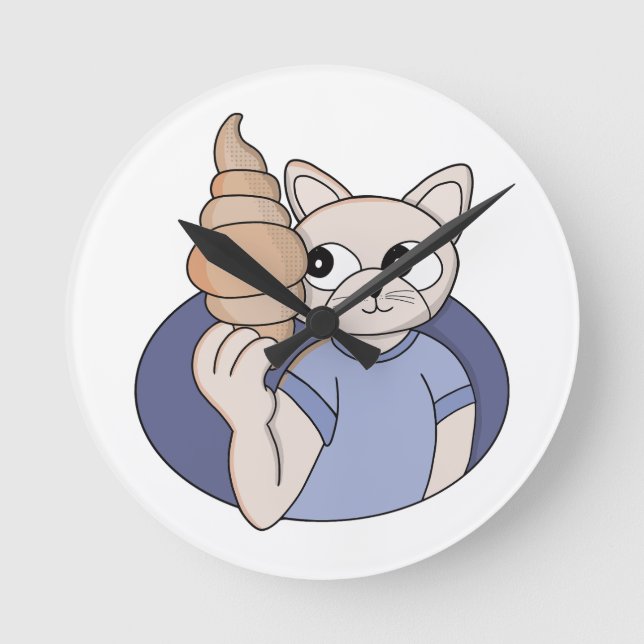 Funny Croissant Cat Round Clock (Front)