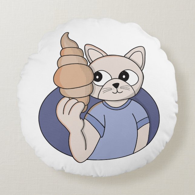 Funny Croissant Cat Round Cushion (Front)