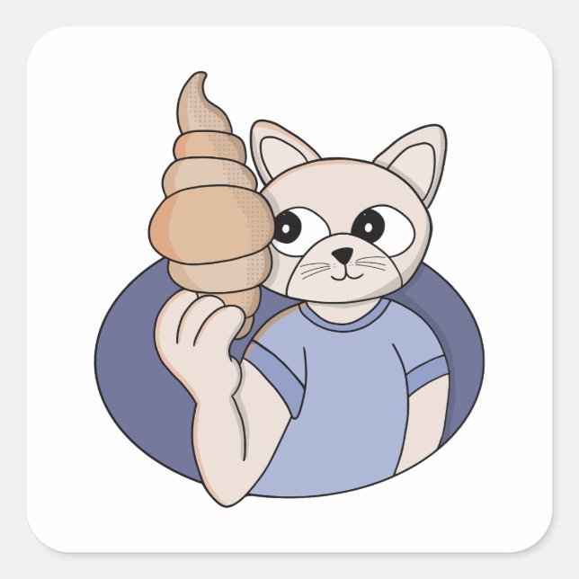 Funny Croissant Cat Square Sticker (Front)