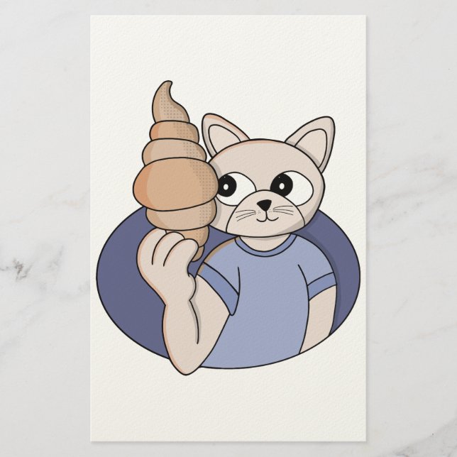 Funny Croissant Cat Stationery (Front)