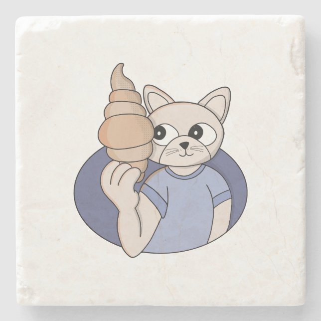 Funny Croissant Cat Stone Coaster (Front)