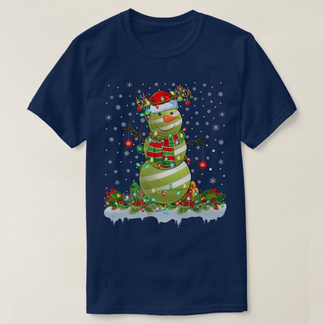 Funny Croquet Ball Snowman Xmas Lights Croquet Chr T-Shirt (Design Front)