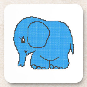Funny cross-stitch blue elephant coaster