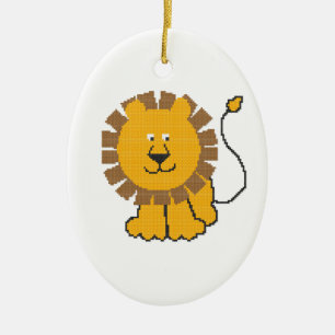 Funny cross-stitch cartoon Lion Ceramic Ornament