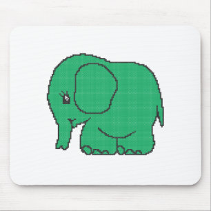 Funny cross-stitch green elephant mouse pad