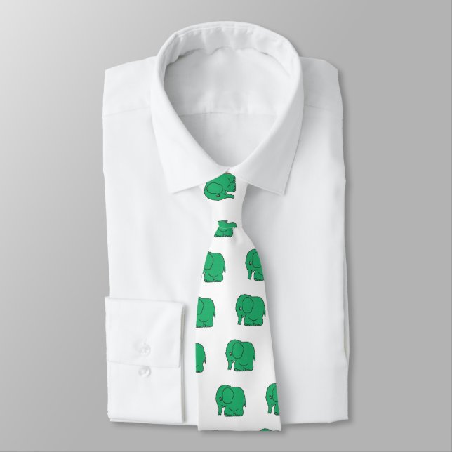 Funny cross-stitch green elephant tie (Tied)