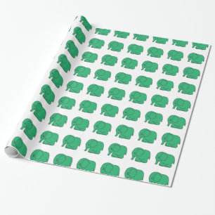 Funny cross-stitch green elephant wrapping paper